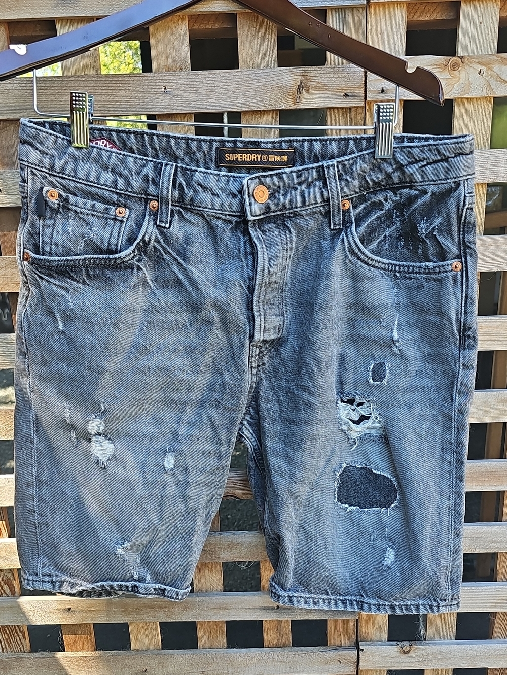 Superdry Men's Washed Black Distressed Denim Shorts